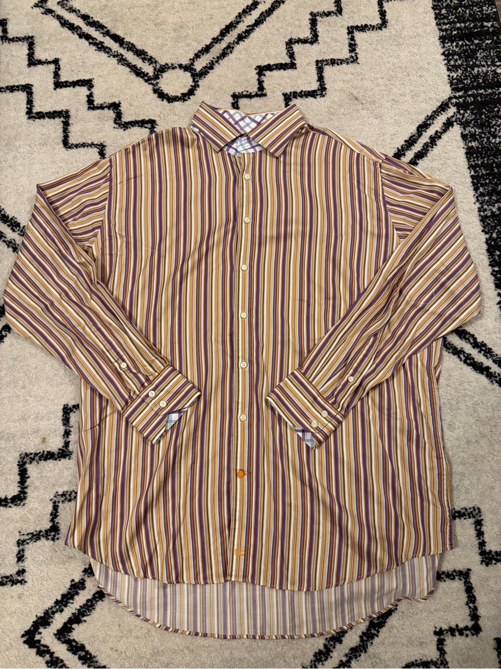 Men’s Thomas Dean Striped Button Down Dress Shirt Size XXL